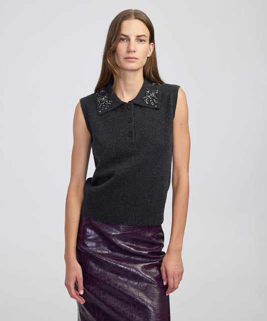 Embellished Collar Knit Top