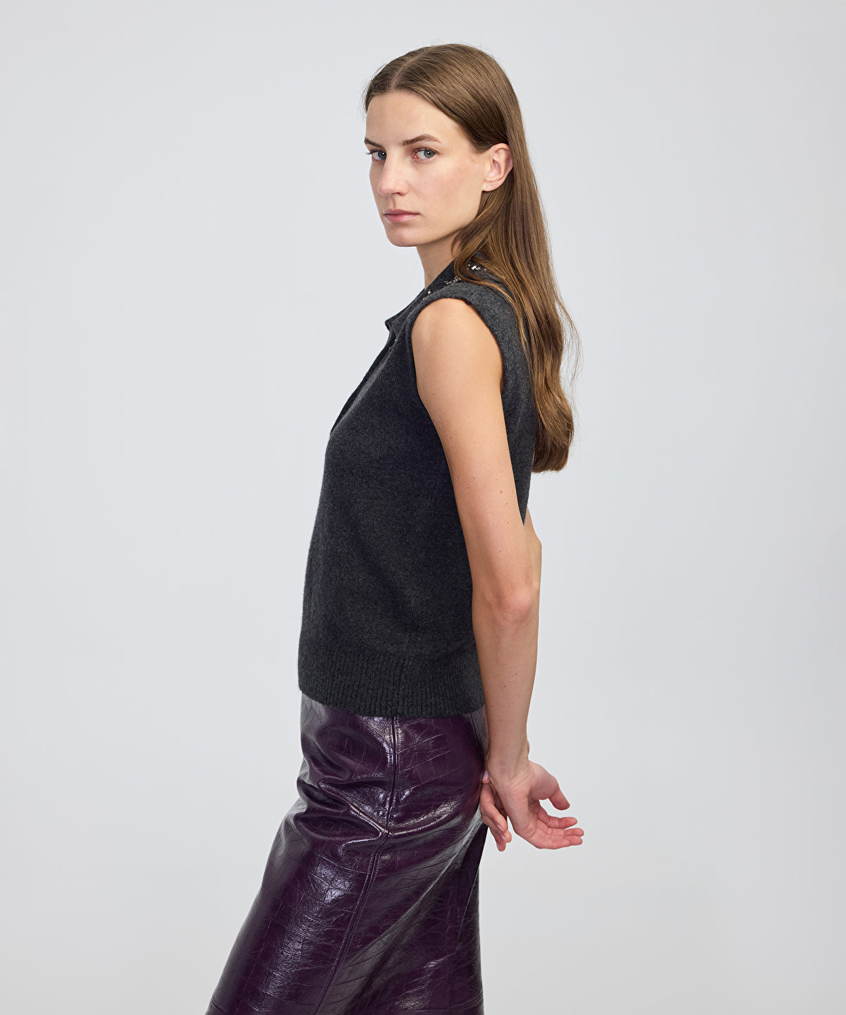 Zoomed Embellished Collar Knit Top