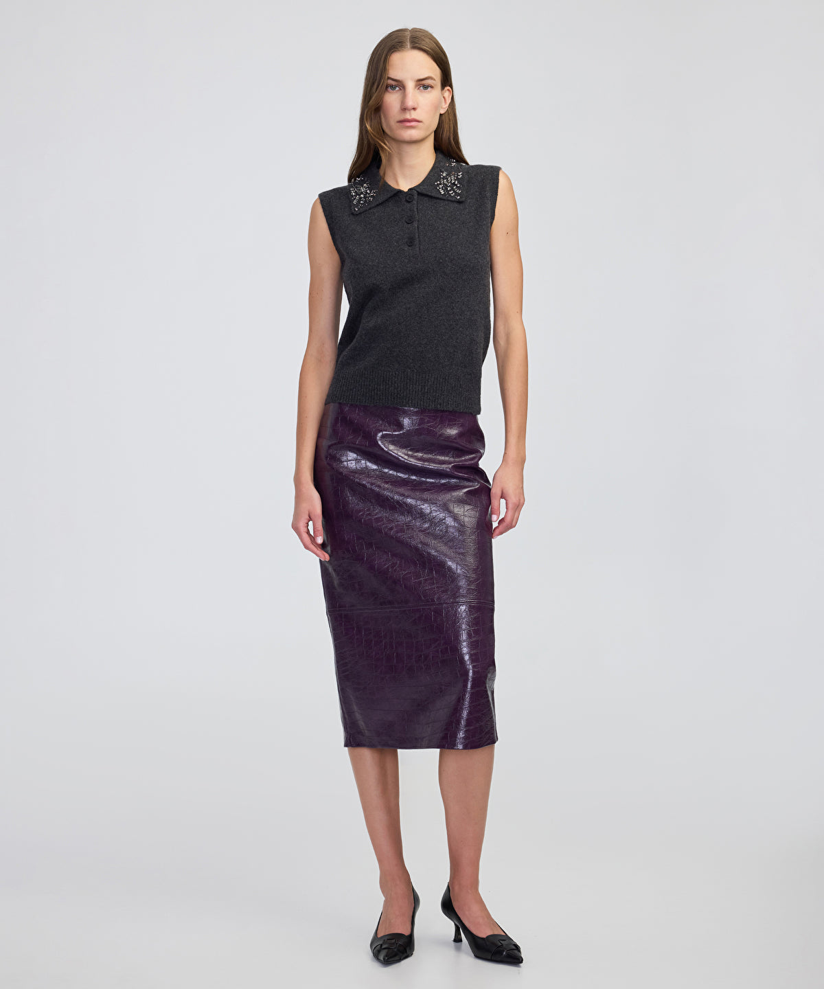 Zoomed Embellished Collar Knit Top