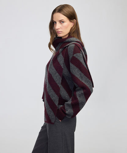 Color-Block Knit Sweater with Scarf