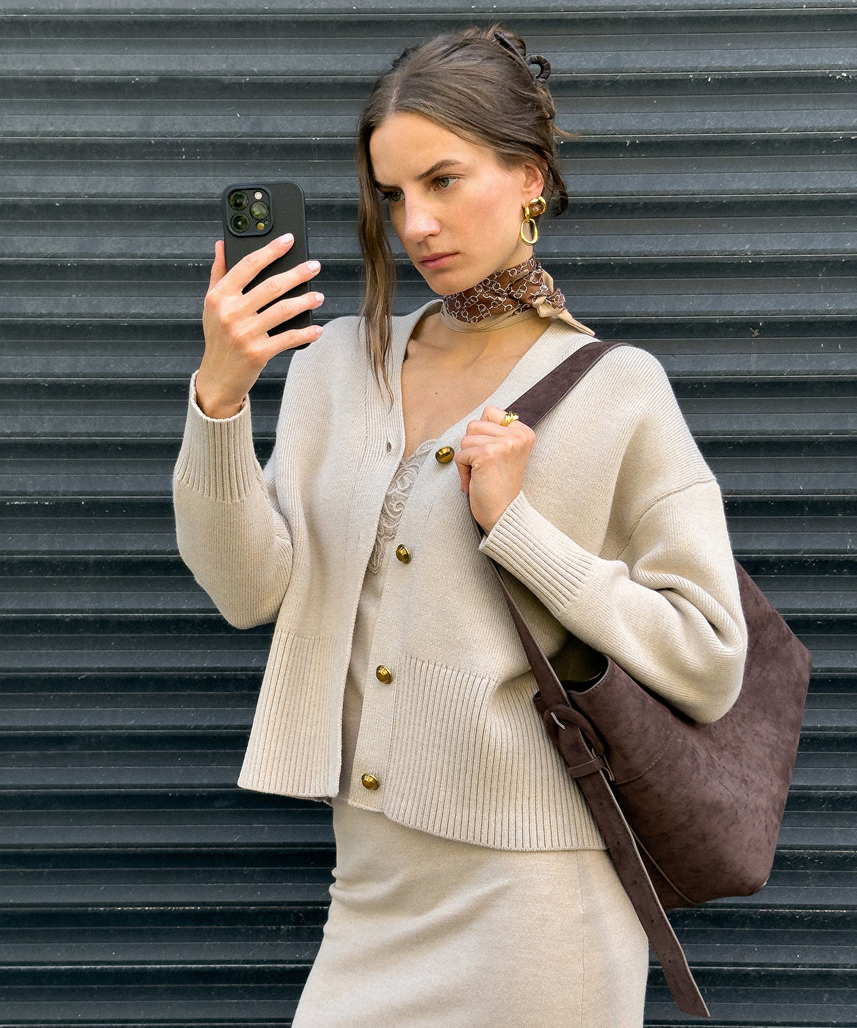 Zoomed Metal Button Knit Cardigan