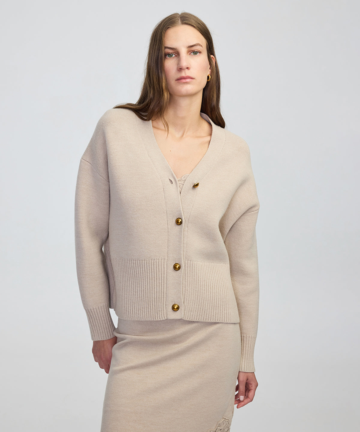 Zoomed Metal Button Knit Cardigan