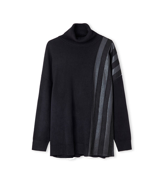 Faux Leather & Suede Panel Sweater