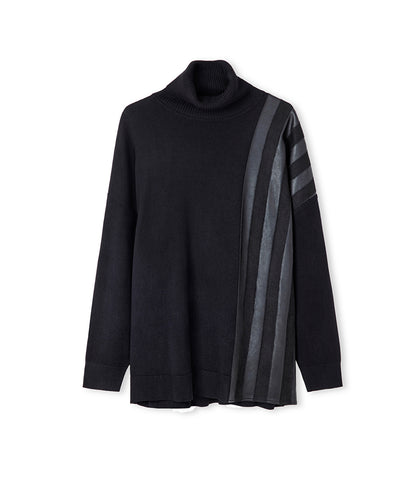 Faux Leather & Suede Panel Sweater