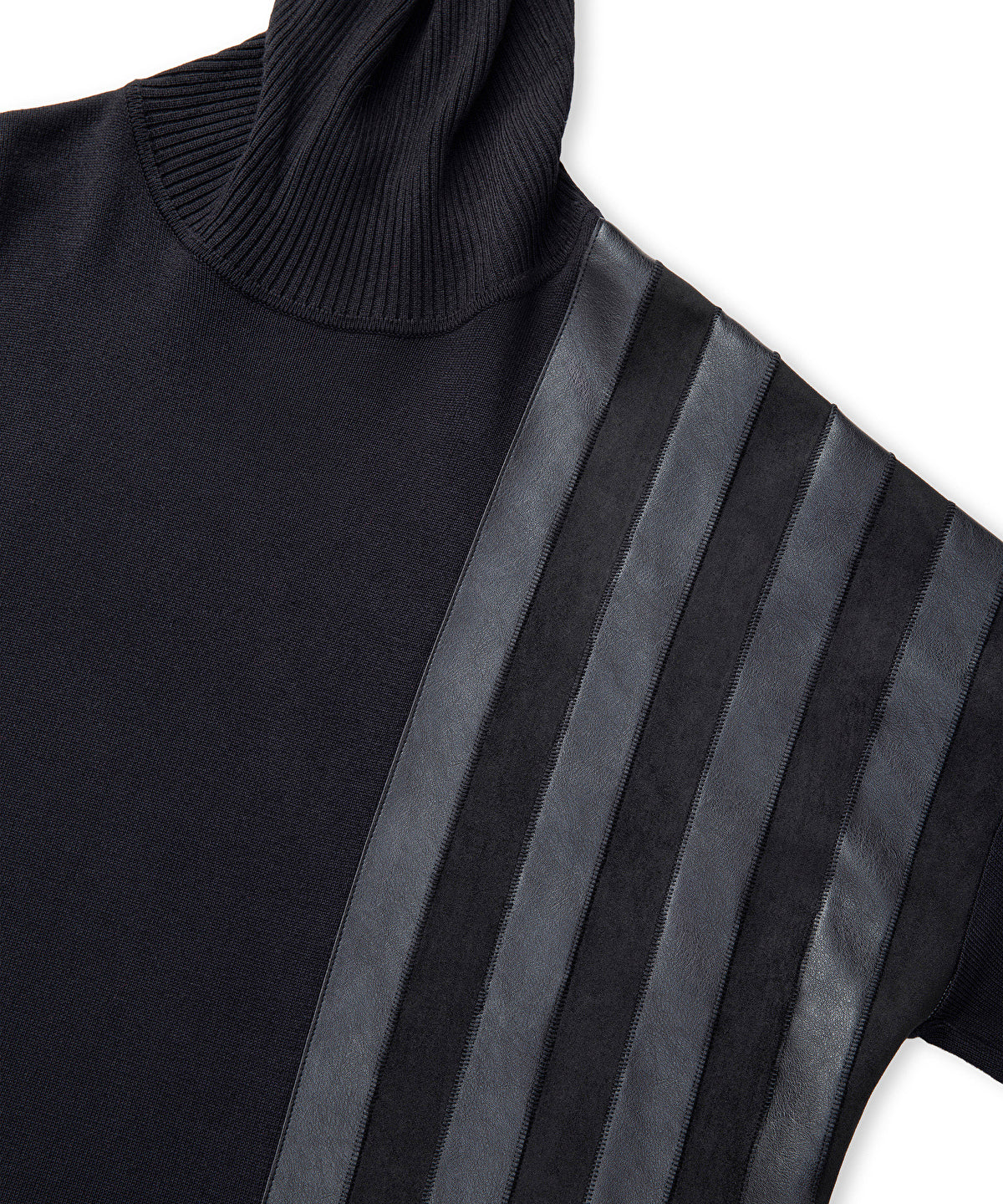 Zoomed Faux Leather & Suede Panel Sweater