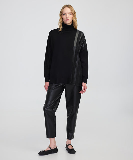 Faux Leather & Suede Panel Sweater
