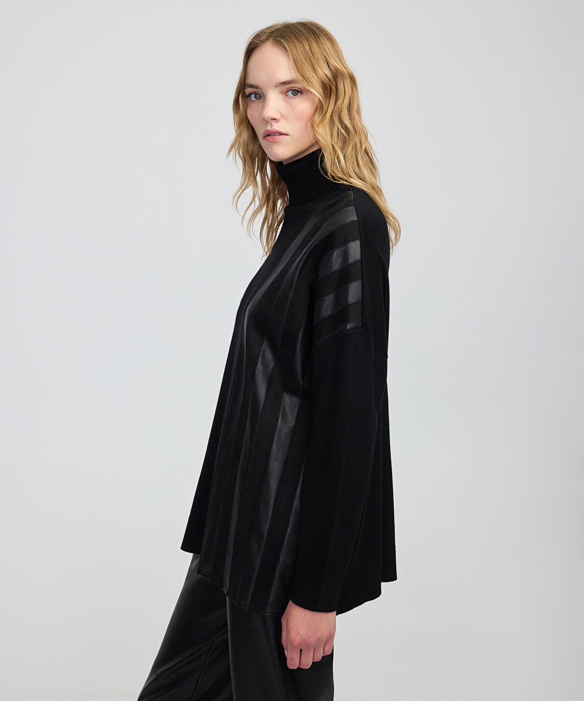 Faux Leather & Suede Panel Sweater