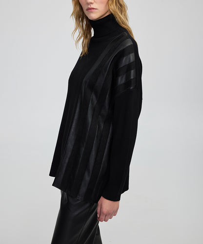 Faux Leather & Suede Panel Sweater
