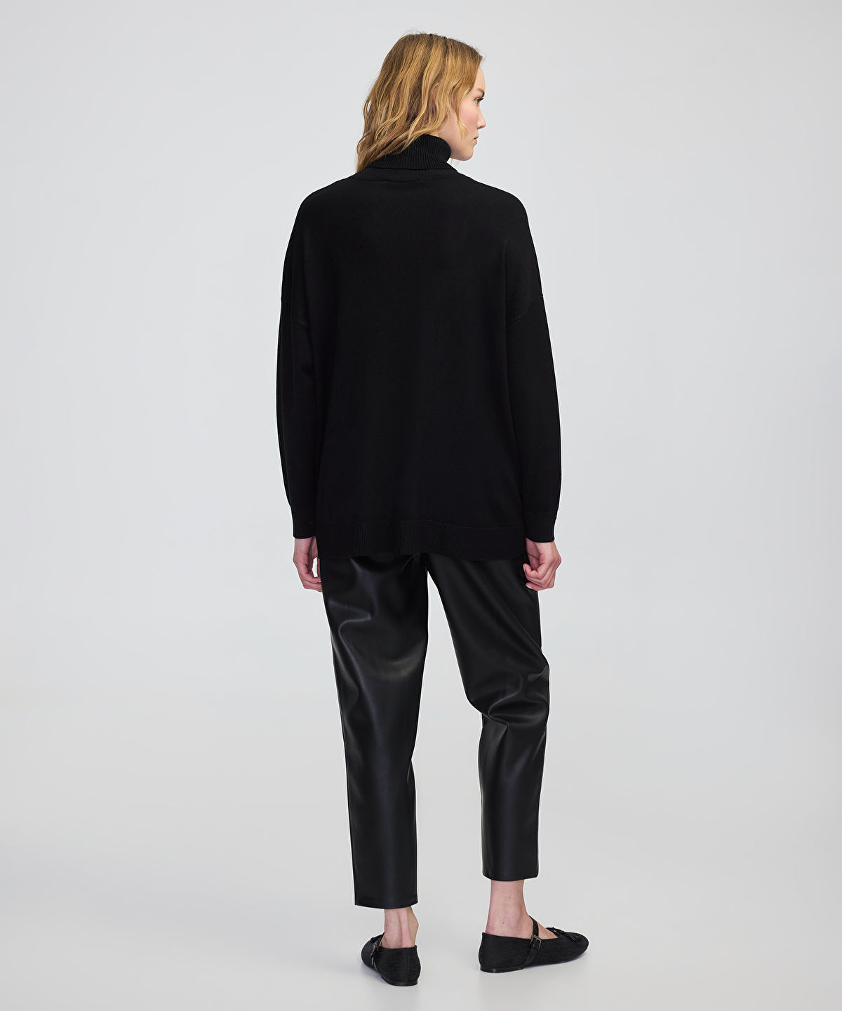 Zoomed Faux Leather & Suede Panel Sweater