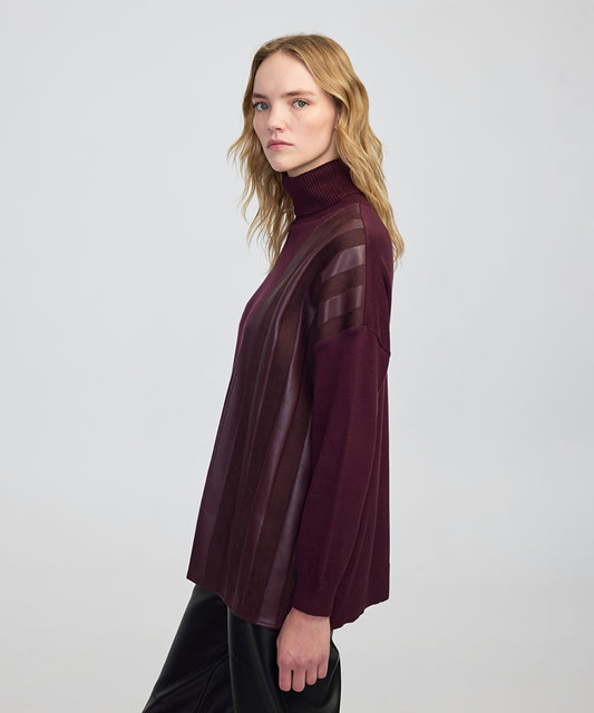 Faux Leather & Suede Panel Sweater