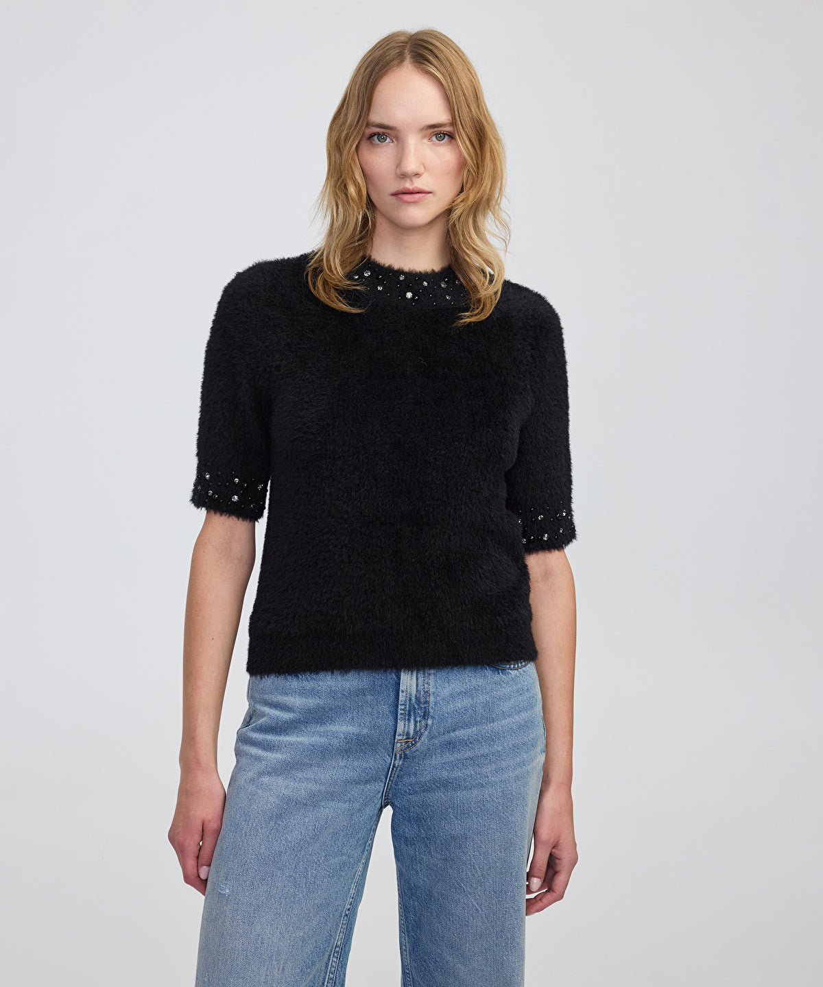 Zoomed Embellished Soft Knit Top