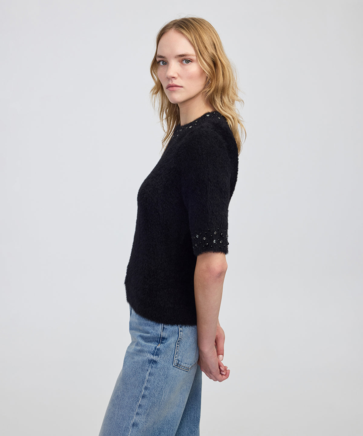 Zoomed Embellished Soft Knit Top