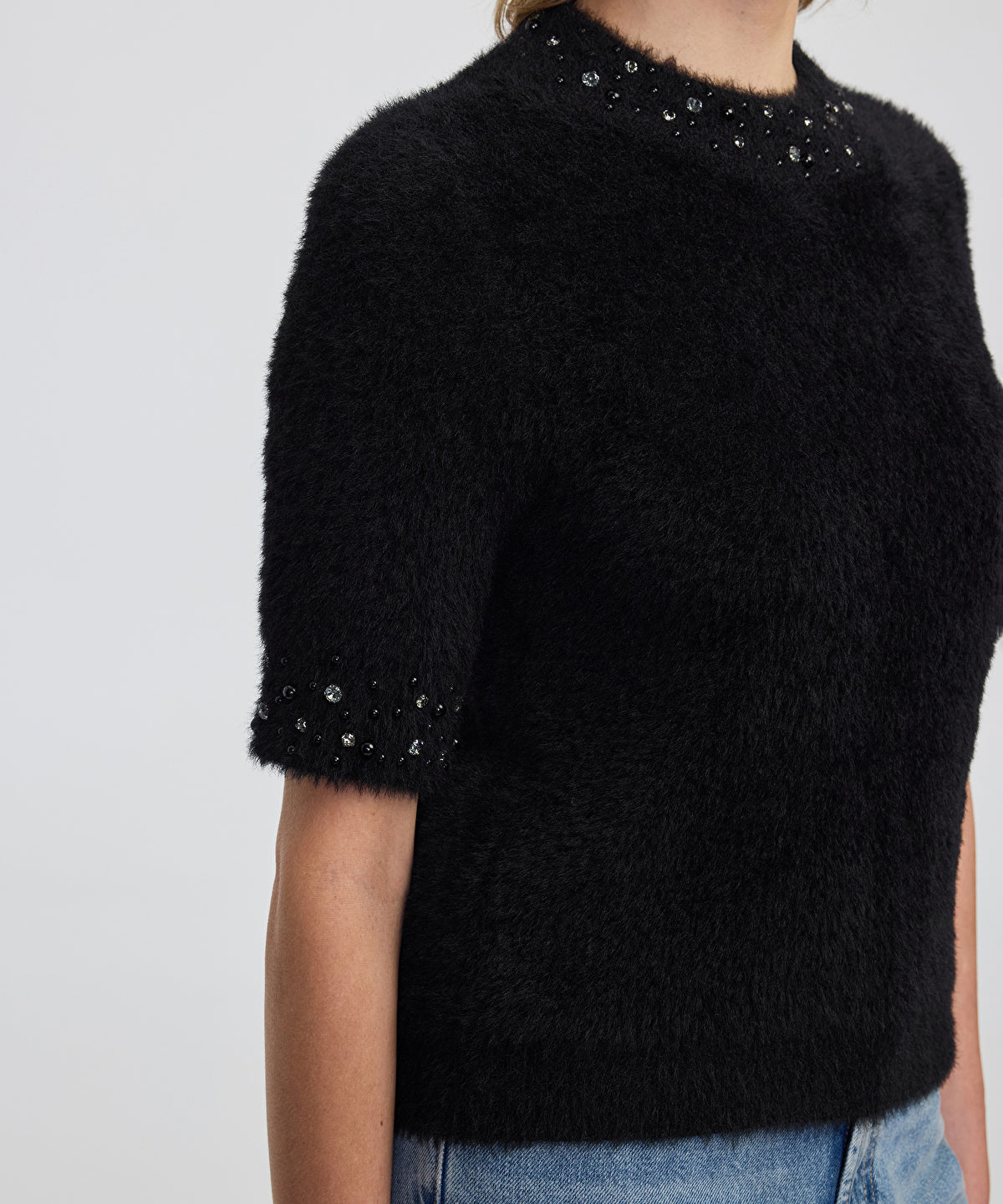Zoomed Embellished Soft Knit Top