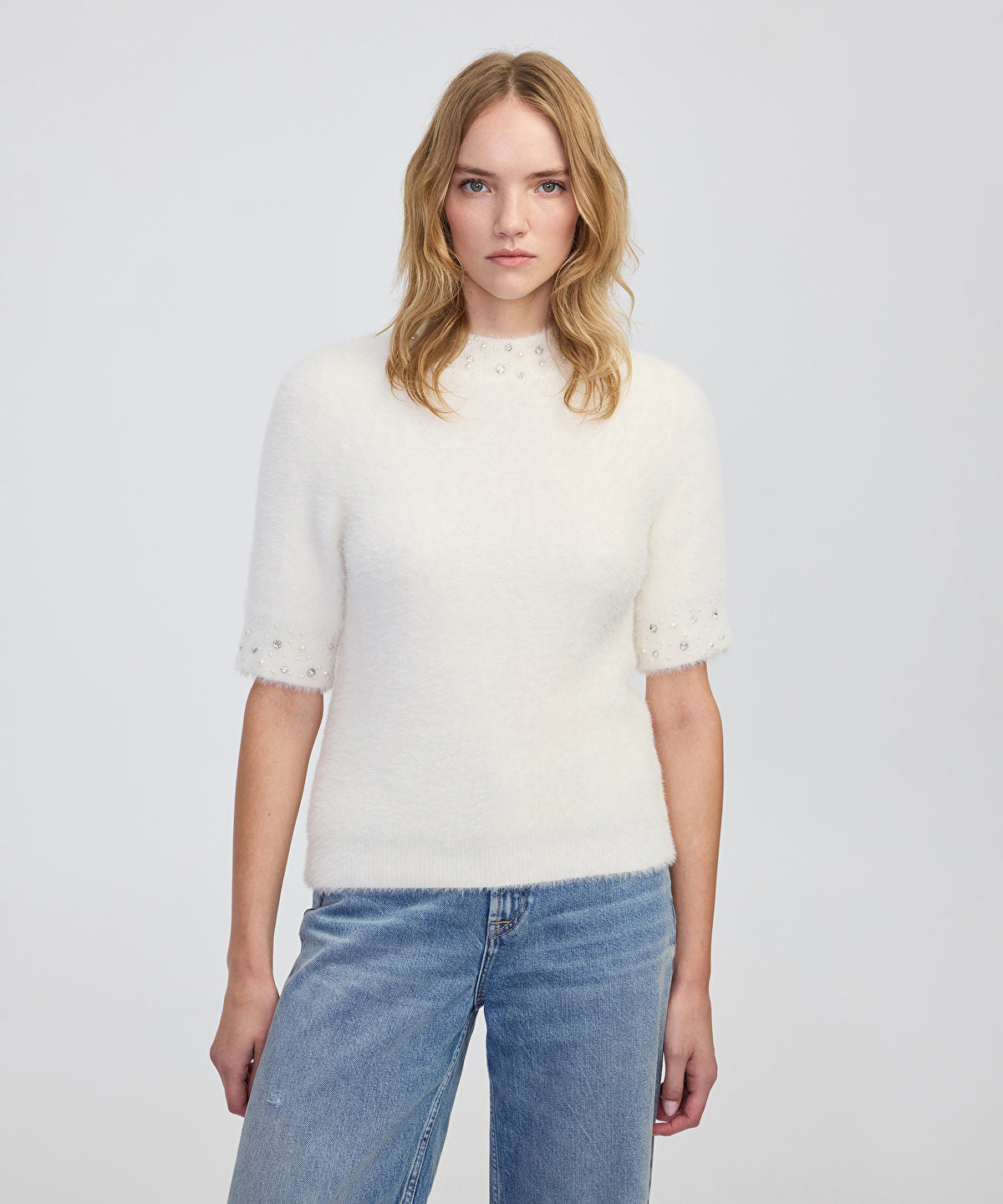 Zoomed Embellished Soft Knit Top