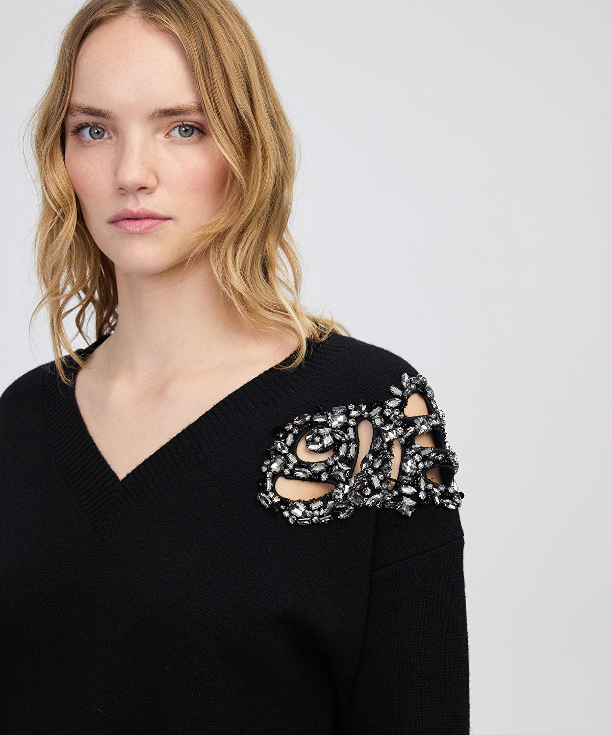 Zoomed Embellished Knit Sweater