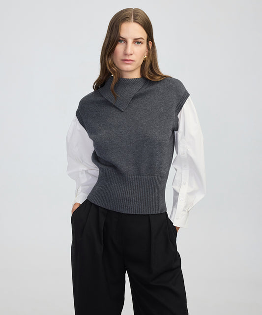 Layered Effect Poplin-Knit Top