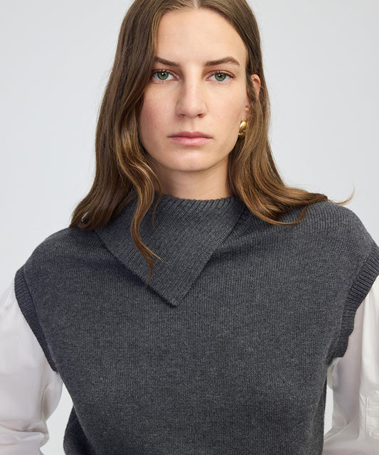 Layered Effect Poplin-Knit Top