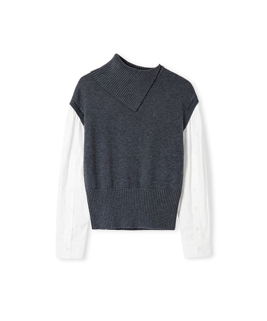 Layered Effect Poplin-Knit Top