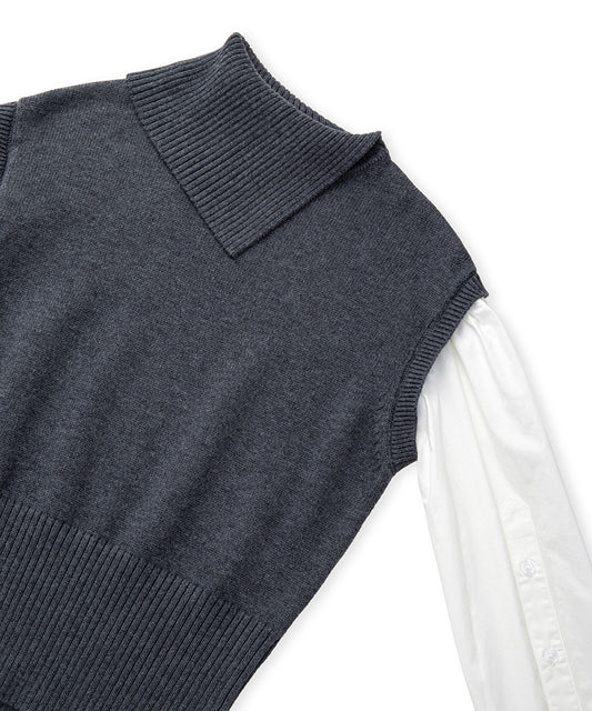 Layered Effect Poplin-Knit Top