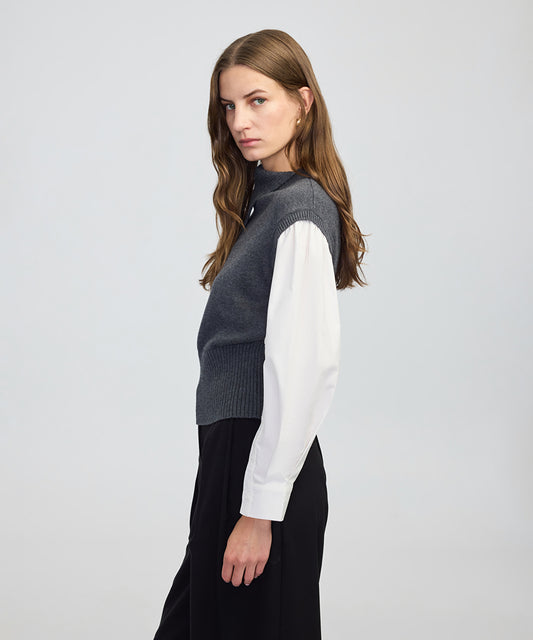 Layered Effect Poplin-Knit Top