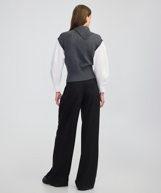 Layered Effect Poplin-Knit Top