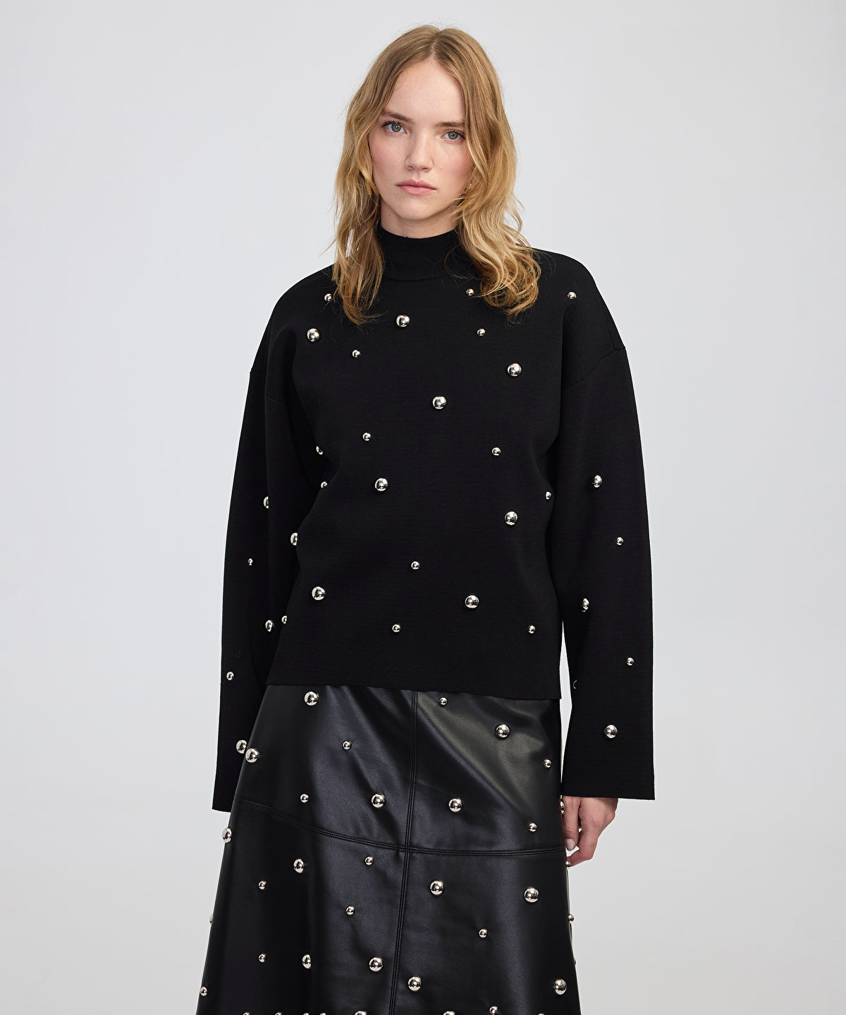 Zoomed Stud-Embellished Knit Sweater