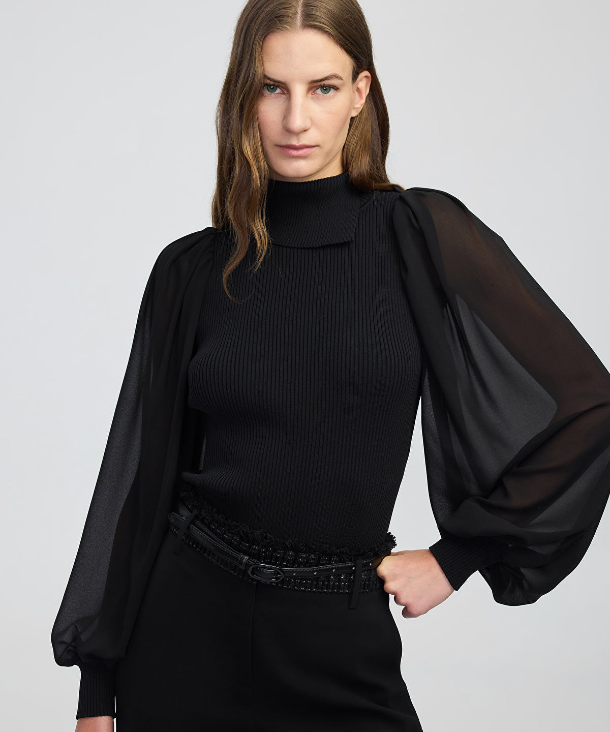 Zoomed Mixed Media Knit Top