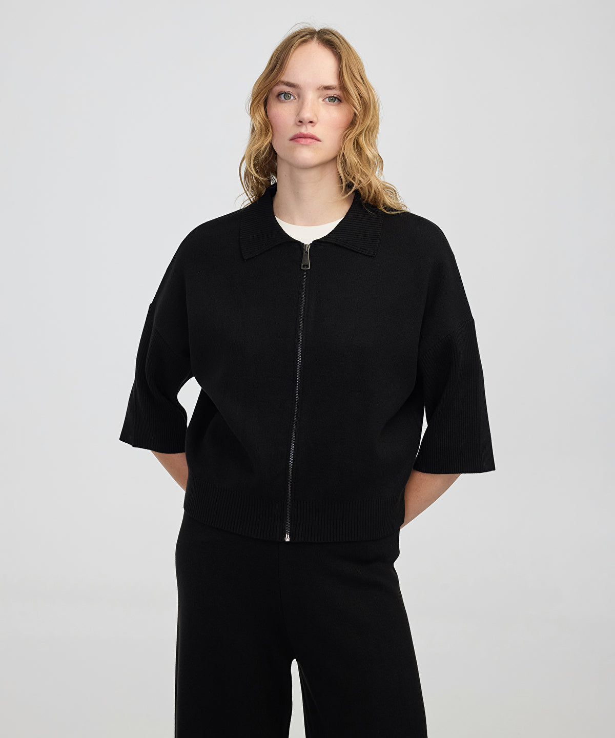 Zoomed Zip-Up Knit Top