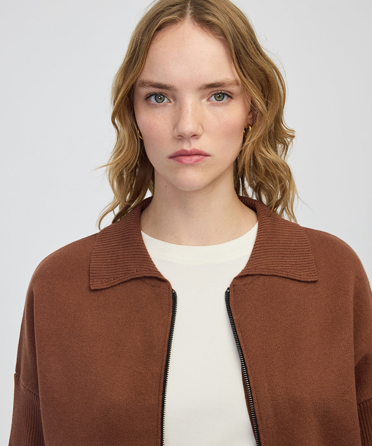 Zoomed Zip-Up Knit Top