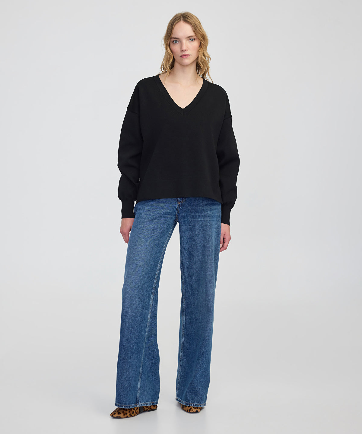 Zoomed V-Neck Basic Knit Sweater