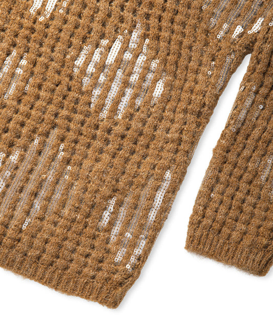 Embellished Openwork Knit Sweater