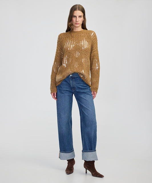 Embellished Openwork Knit Sweater