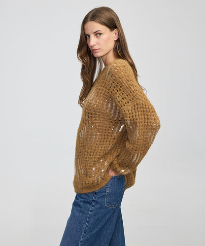 Embellished Openwork Knit Sweater