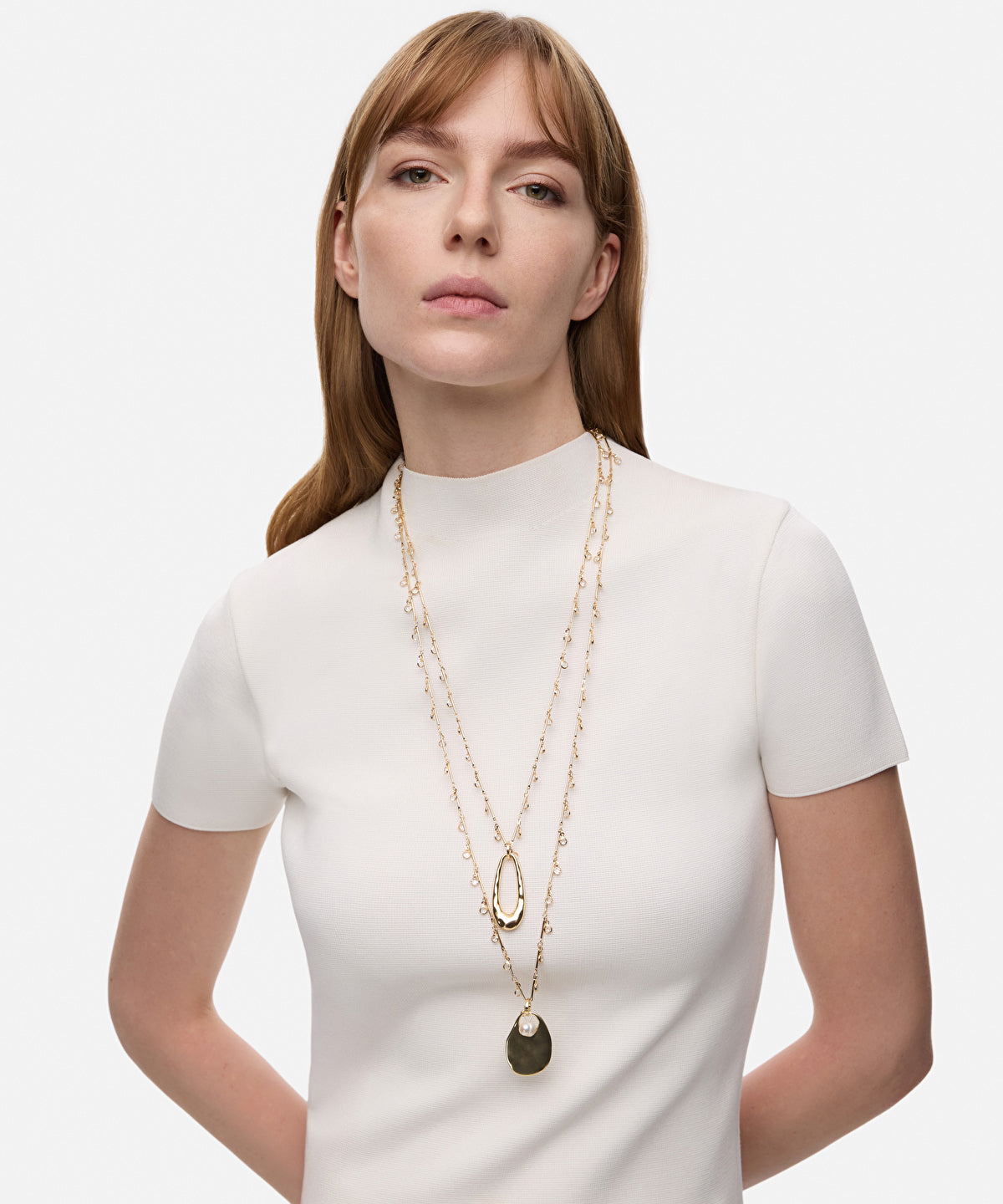 Zoomed Crystal and Faux Pearl Layered Necklace