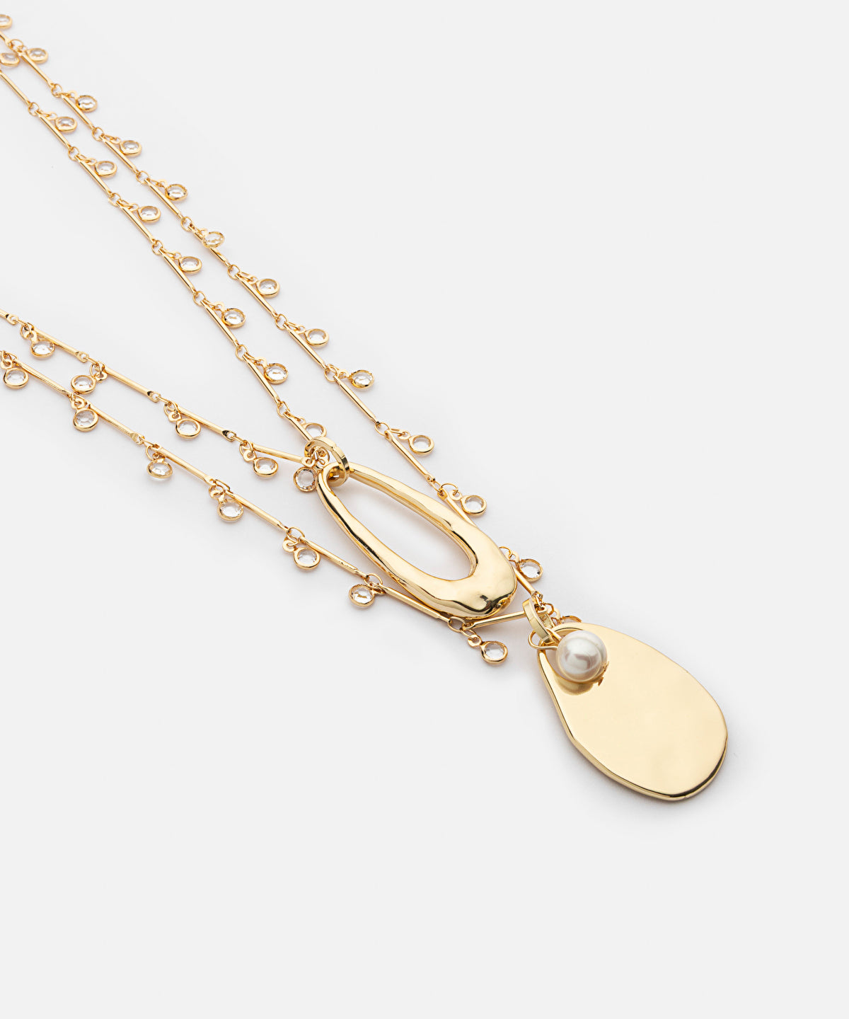 Zoomed Crystal and Faux Pearl Layered Necklace