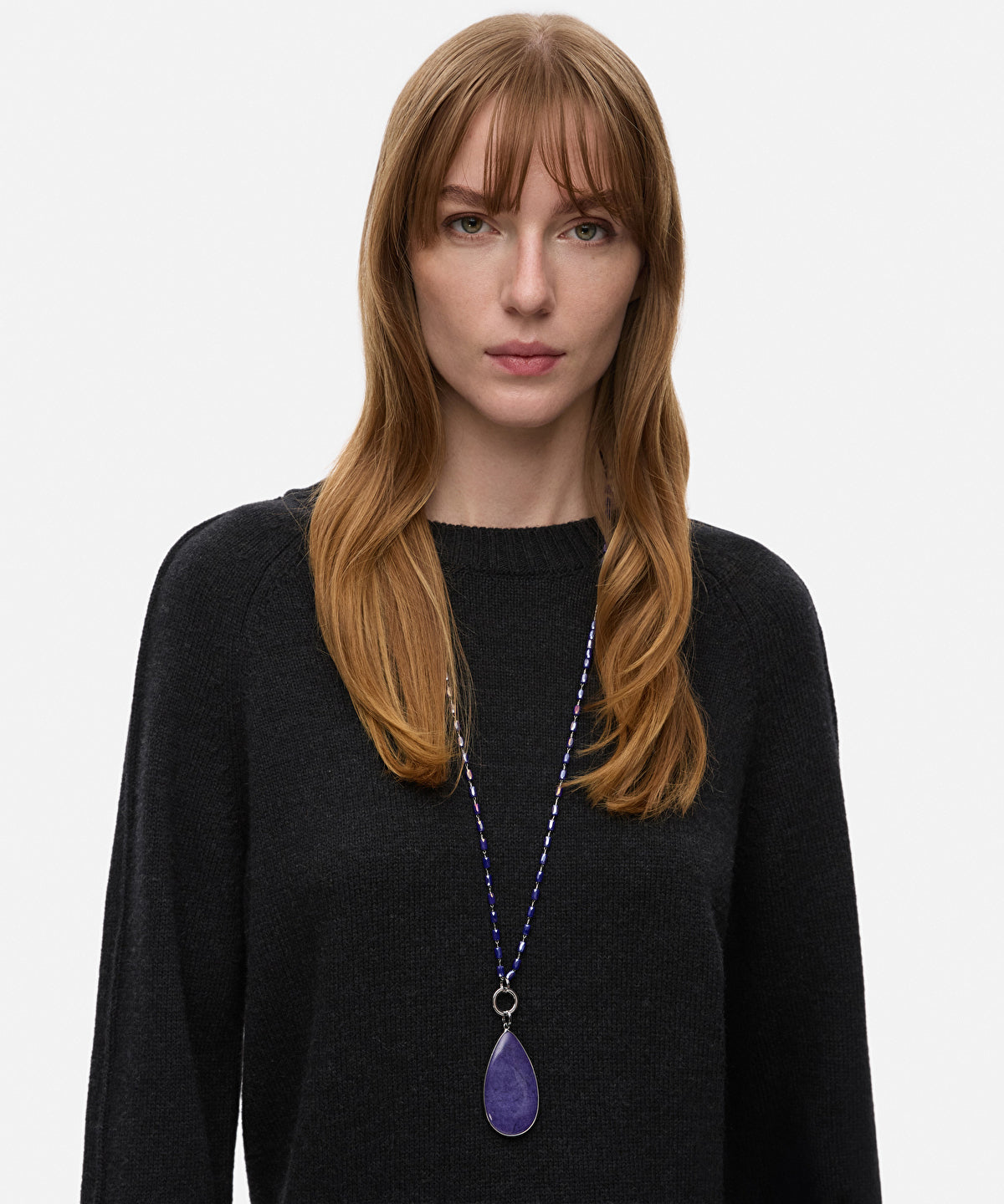 Zoomed Glass Bead Drop Necklace 