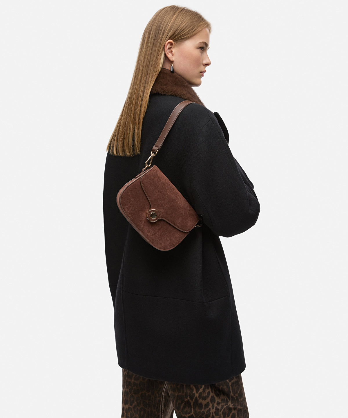 Zoomed Suede-Effect Flap Bag
