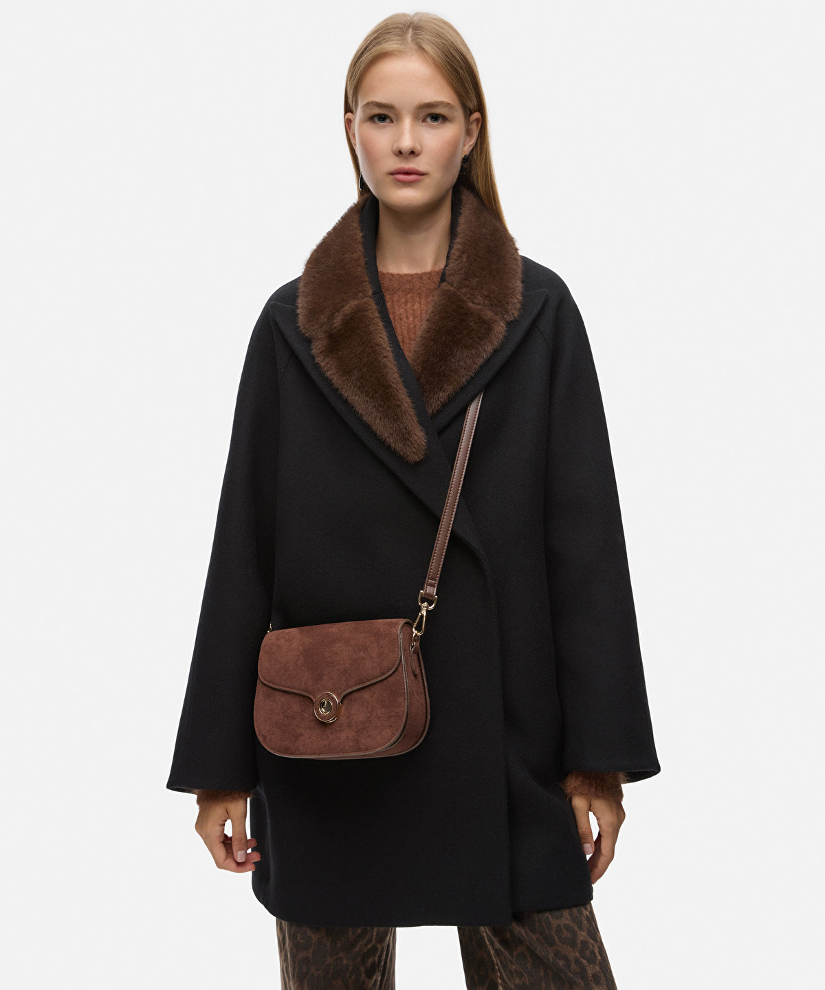 Zoomed Suede-Effect Flap Bag