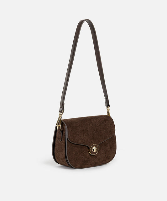 Suede-Effect Flap Bag