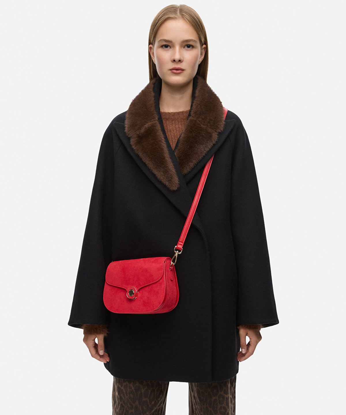 Suede-Effect Flap Bag