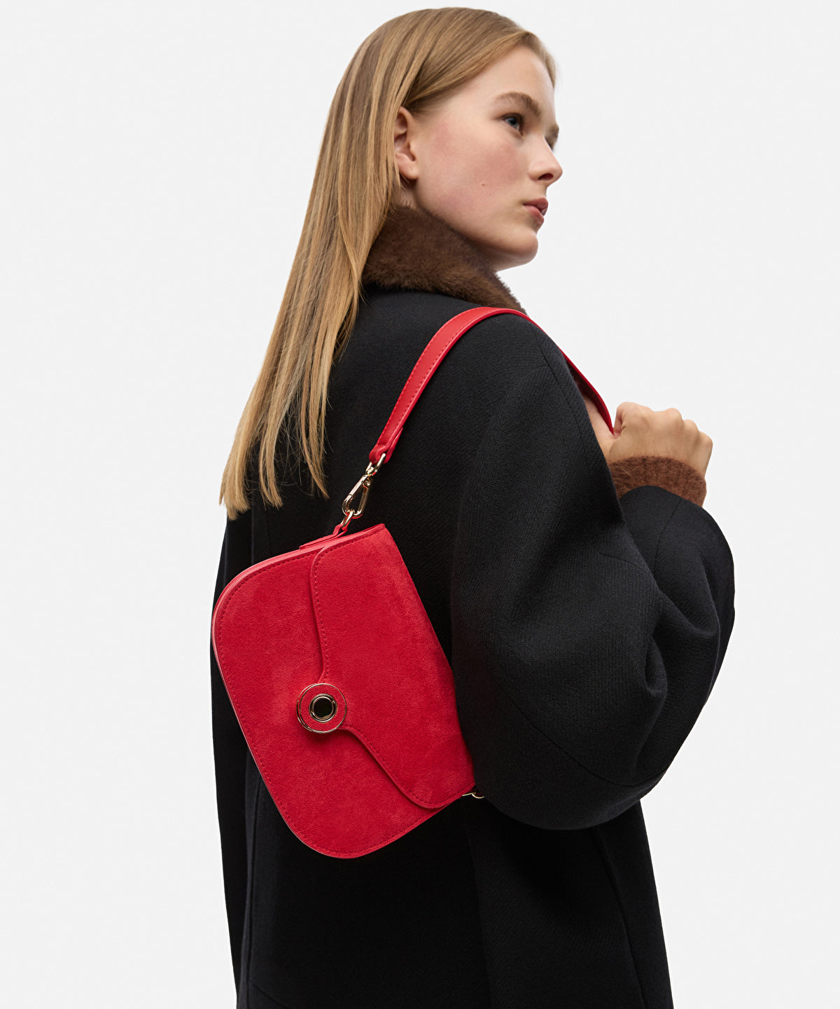 Suede-Effect Flap Bag