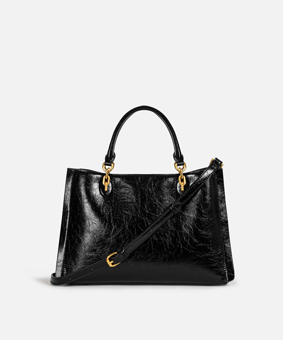 Zoomed Textured Leather-Effect Double-Strap Bag