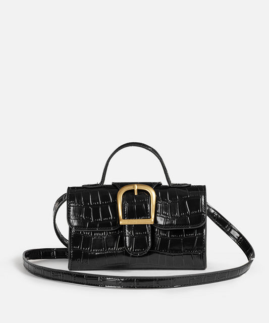 Croc-Effect Metal Buckle Bag