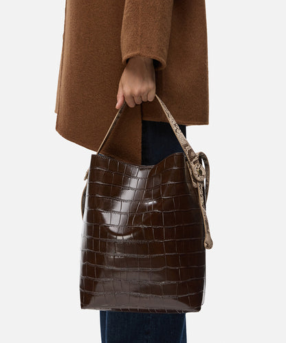 Contrasting Croc-Effect Bucket Bag