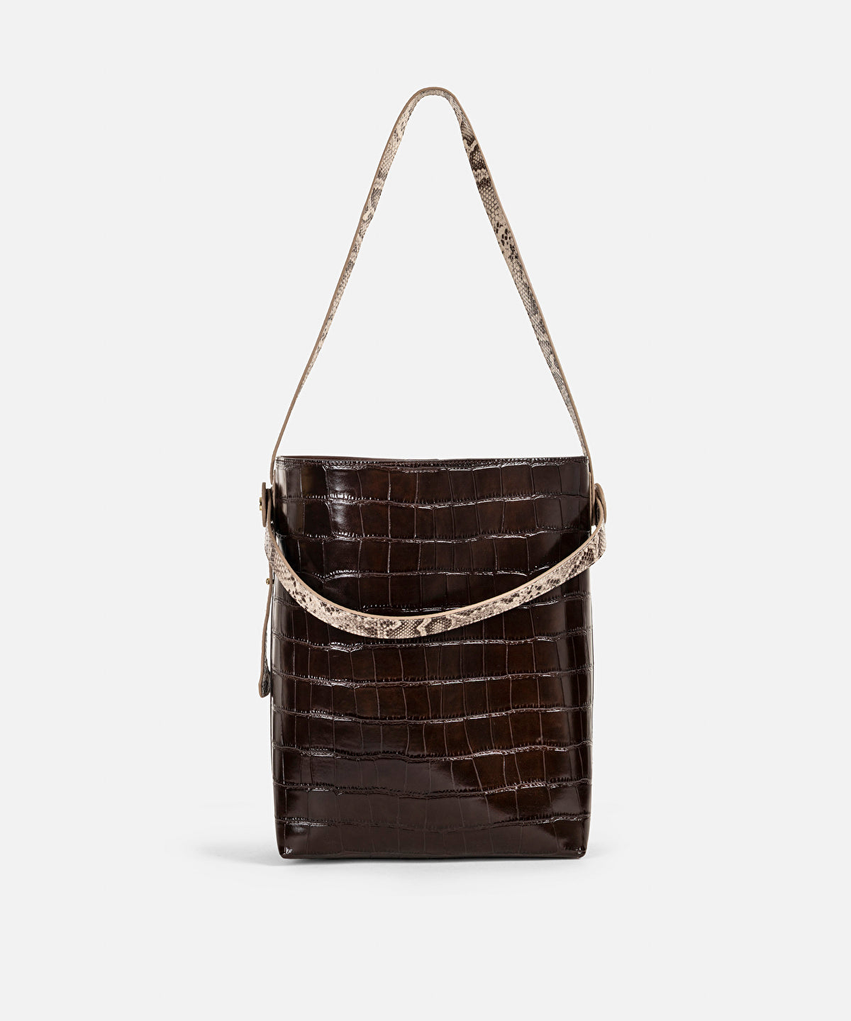 Zoomed Contrasting Croc-Effect Bucket Bag