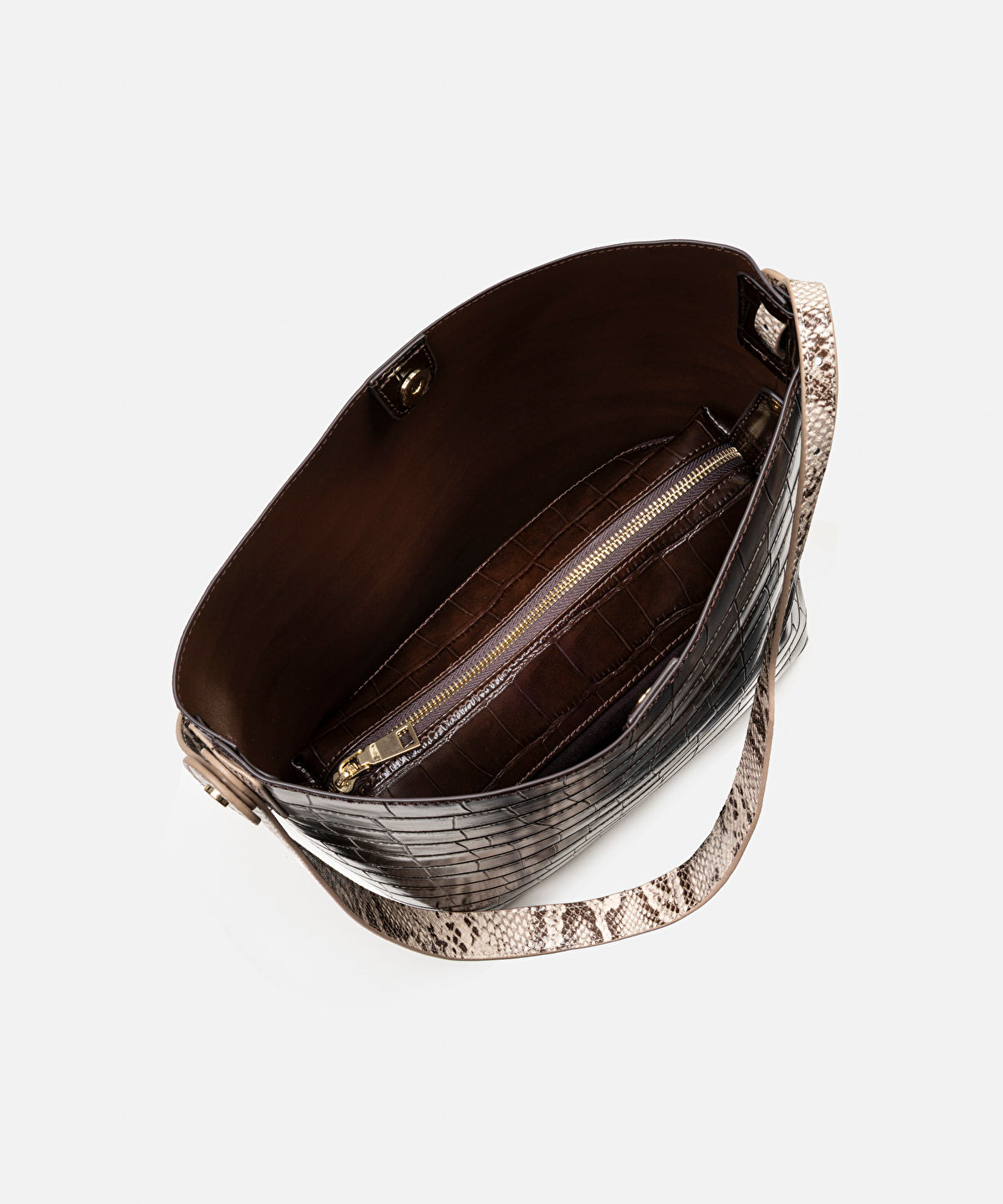 Contrasting Croc-Effect Bucket Bag