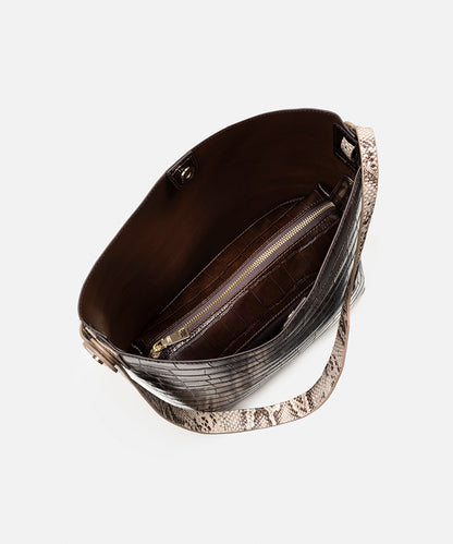 Contrasting Croc-Effect Bucket Bag