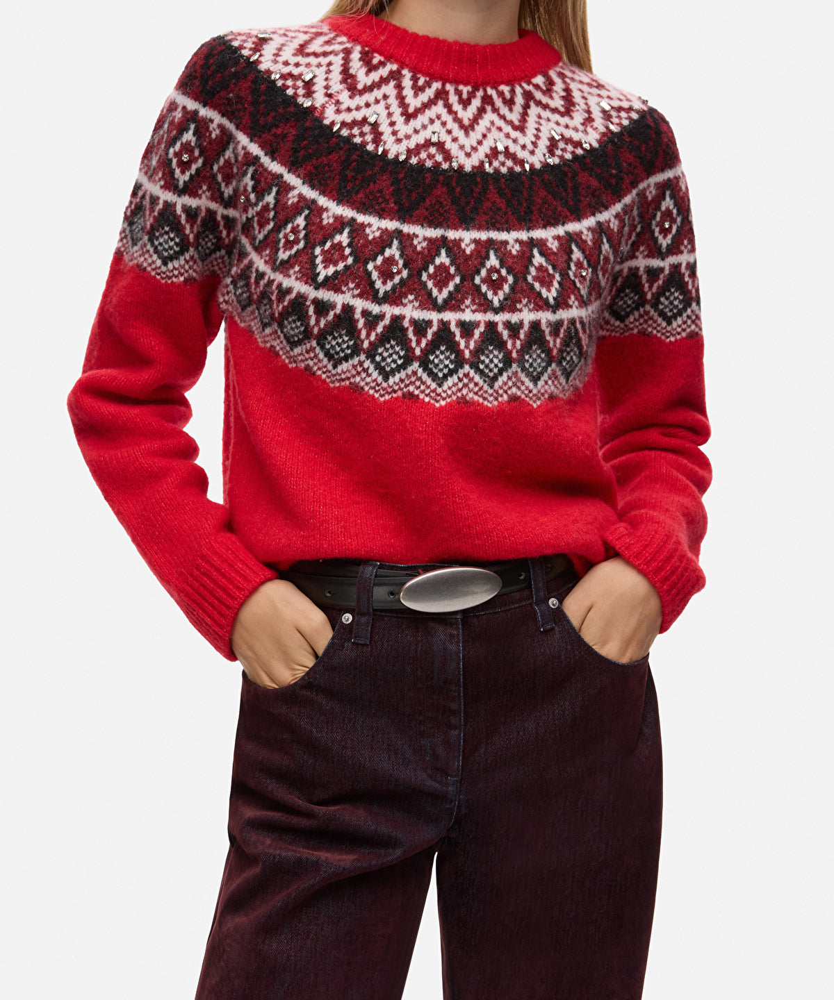 Zoomed Oval Buckle Leather-Effect Belt