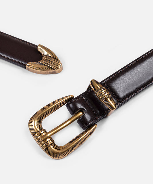 Leather Effect Belt with Textured Buckle 