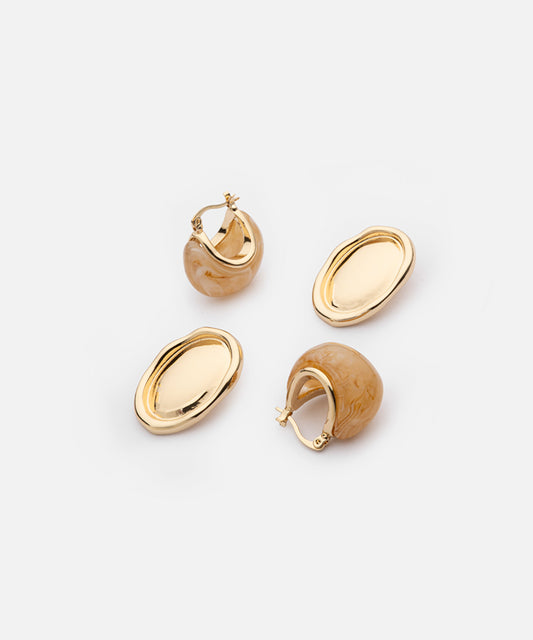 Resin and Oval-Shaped Earrings Set